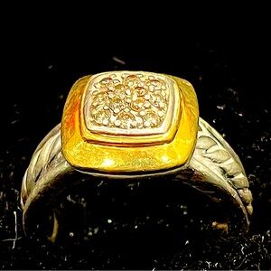 Elegant unusual heirloom 18k Gold & 925 Silver w/pave diamonds encrusted @top